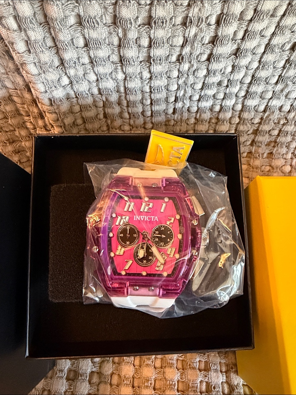 Invicta Hot Pink Transparent Chronograph with White Strap